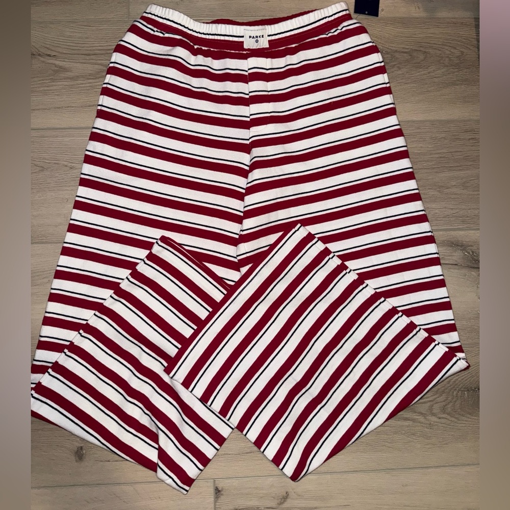 RED WHITE AND BLACK STRIPED PARKE X TARGET SWEATPANTS XS